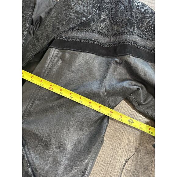 Vintage 80s 90s Oversized Real Leather Jacket Suede Detail Paisley Retro M/L - Picture 6 of 14